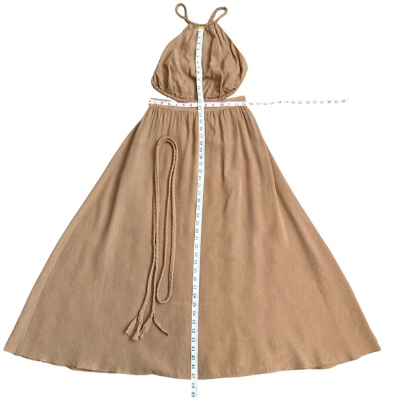NEW‎ ALICE + OLIVIA Faith Braided Cut Out Open Back Midi Dress Size 6 Tan Linen - Picture 12 of 12